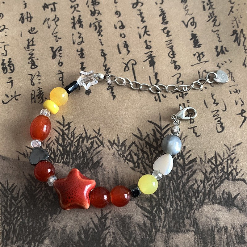 Wholesale Star necklace colorful ethnic style dopamine glass beads Chinese retro clavicle chain